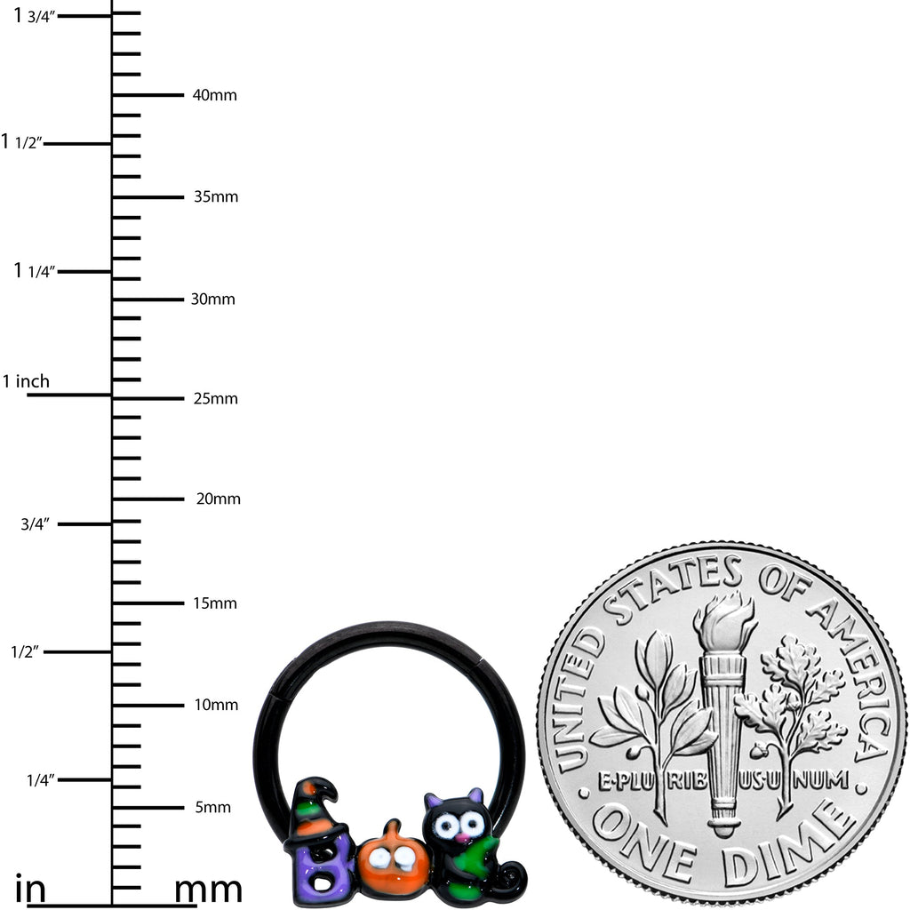 BodyCandy 16G 3/8 Black Boo Party Halloween Hinged Segment Ring — lifestyle context