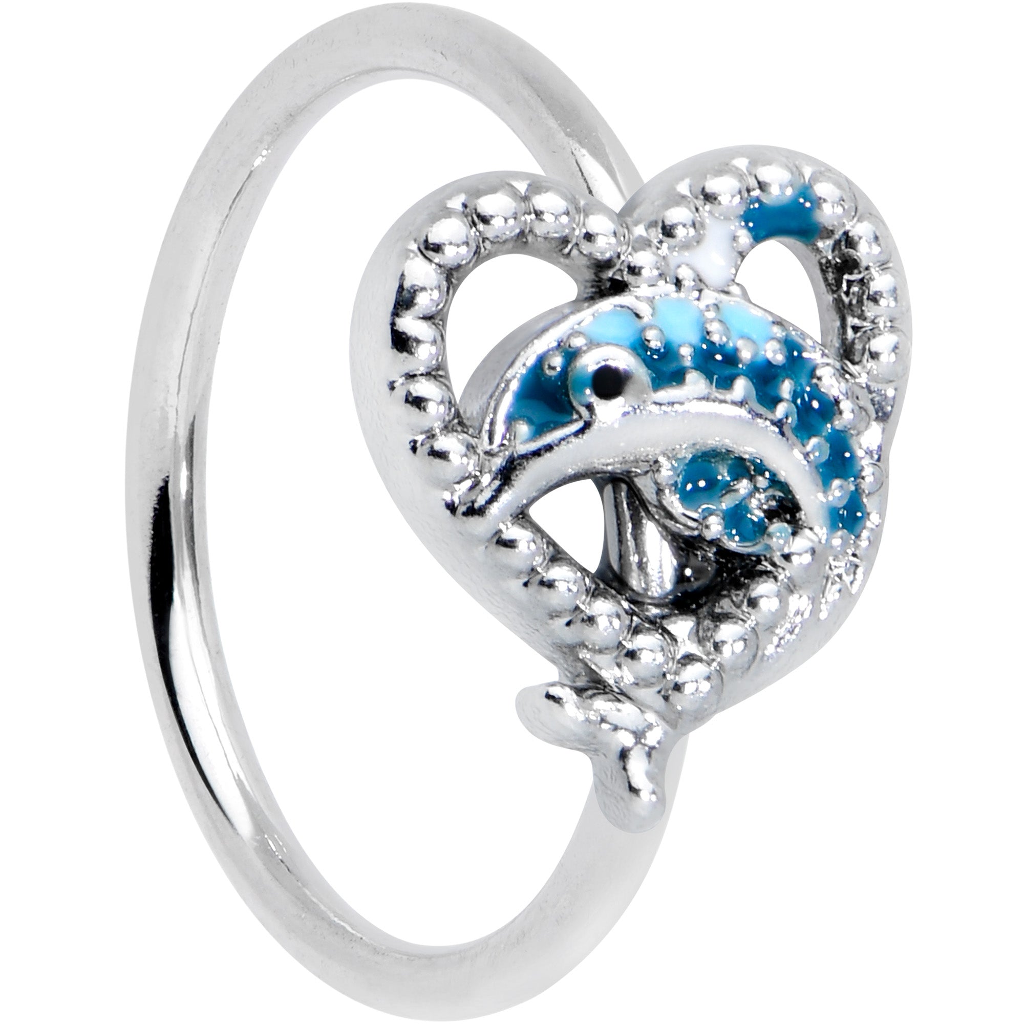 BodyCandy 20G 5/16 Textured Blue Dolphin Heart Nose Hoop — main product shot
