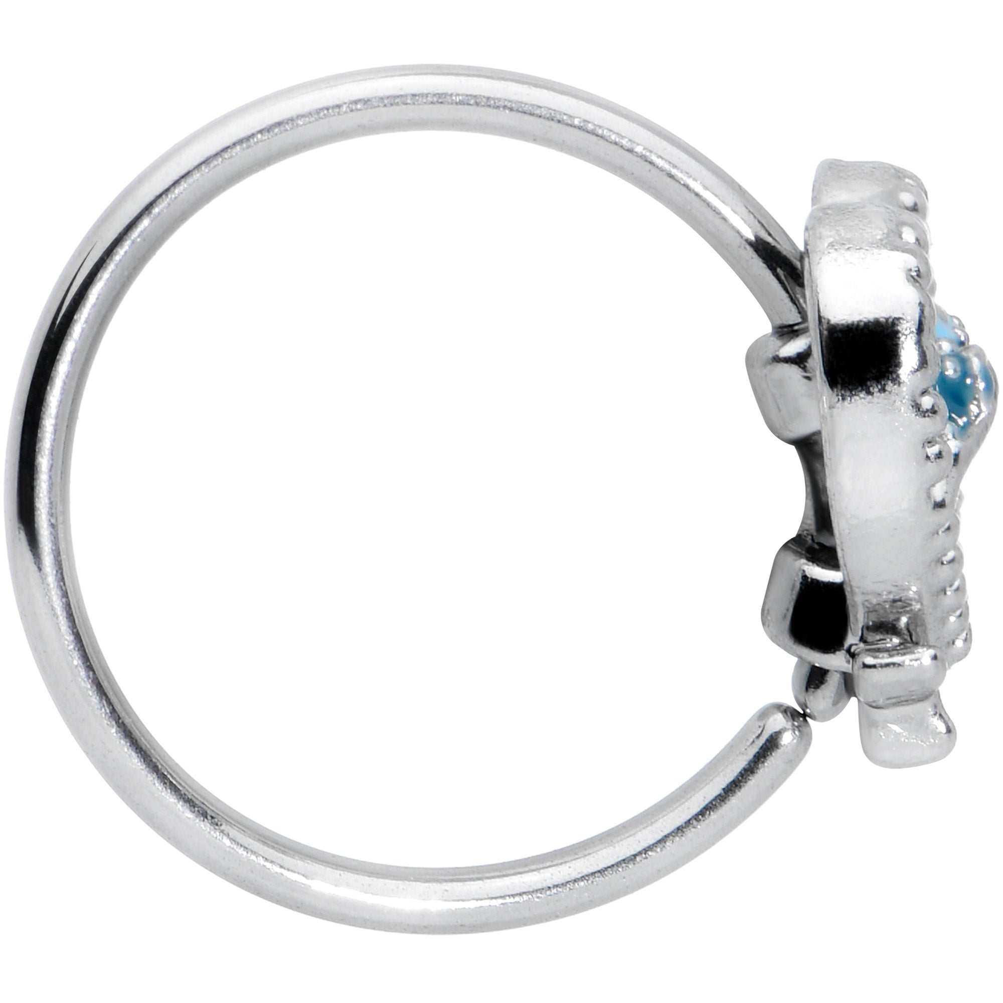 BodyCandy 20G 5/16 Textured Blue Dolphin Heart Nose Hoop — lifestyle context