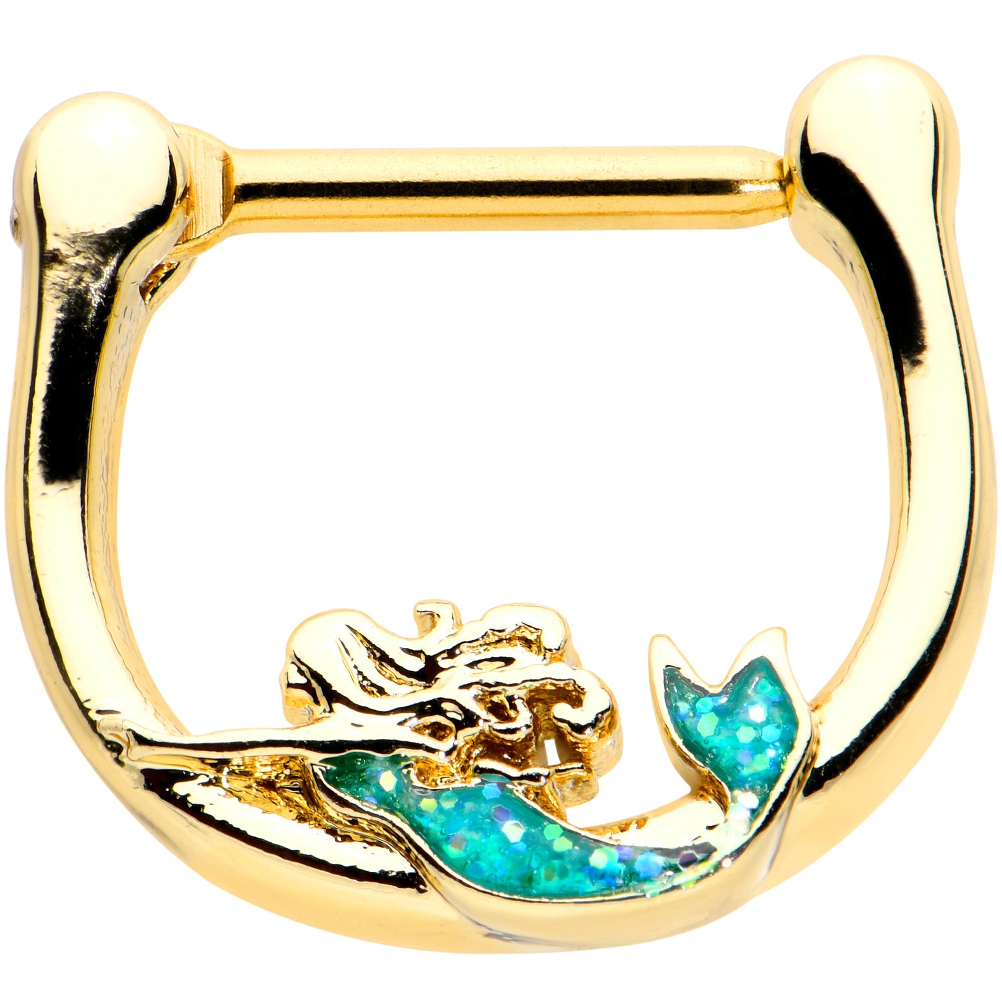 BodyCandy 16G 5/16 Green Faux Opal Gold Hue Curvy Mermaid Cartilage Clicker — main product shot