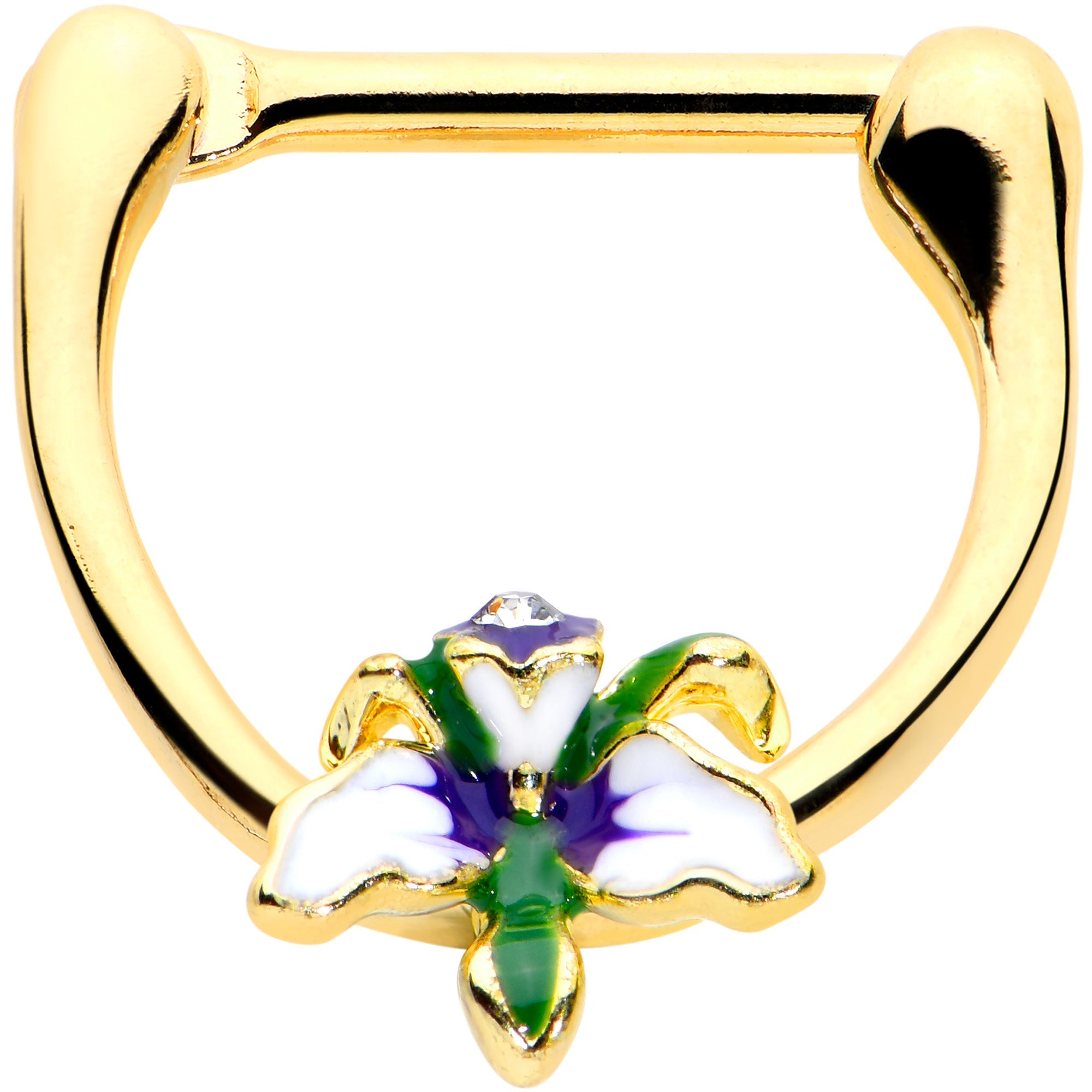 BodyCandy 16G 5/16 Clear Gem Gold Tone Iris Flower Cartilage Clicker — main product shot