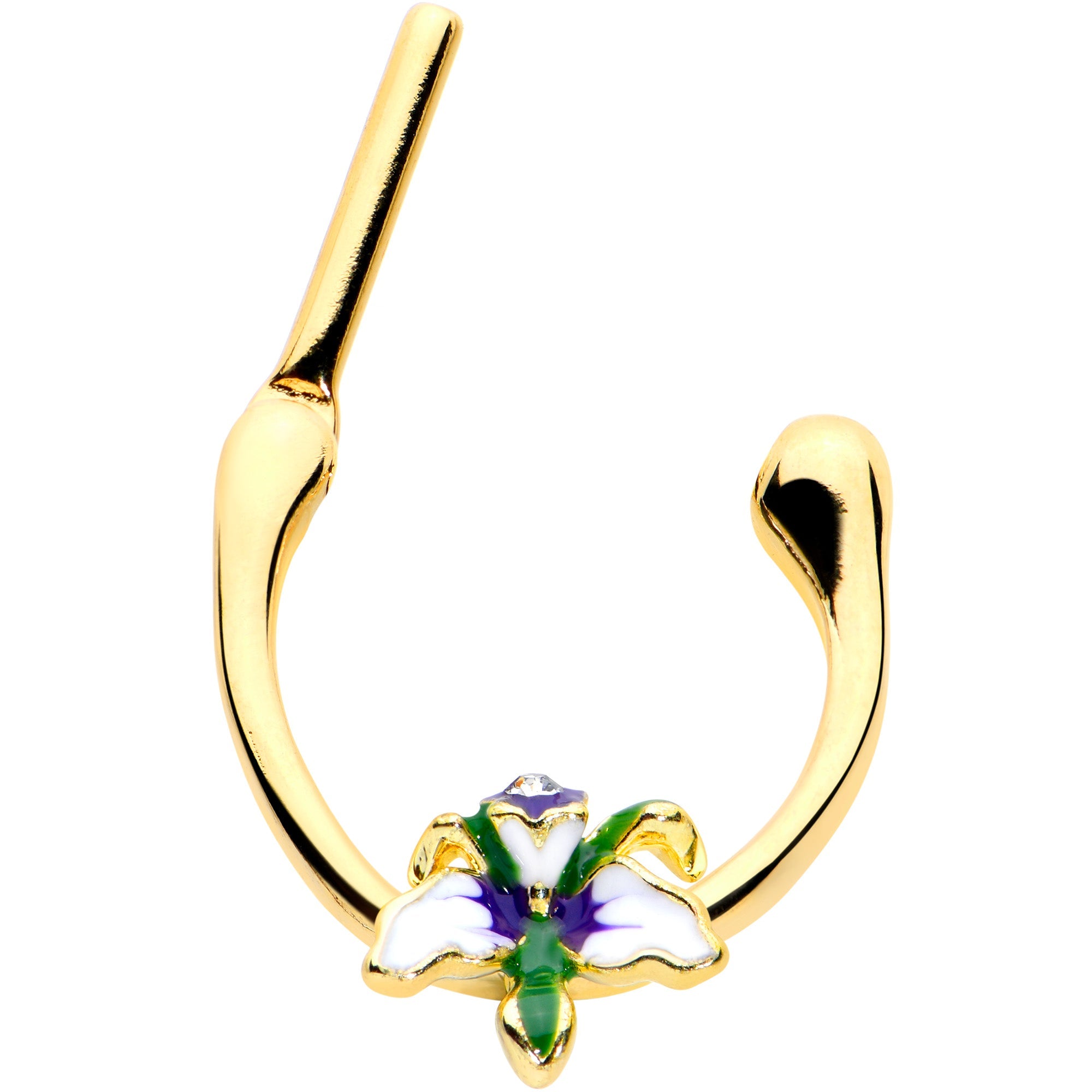 BodyCandy 16G 5/16 Clear Gem Gold Tone Iris Flower Cartilage Clicker — detail close-up