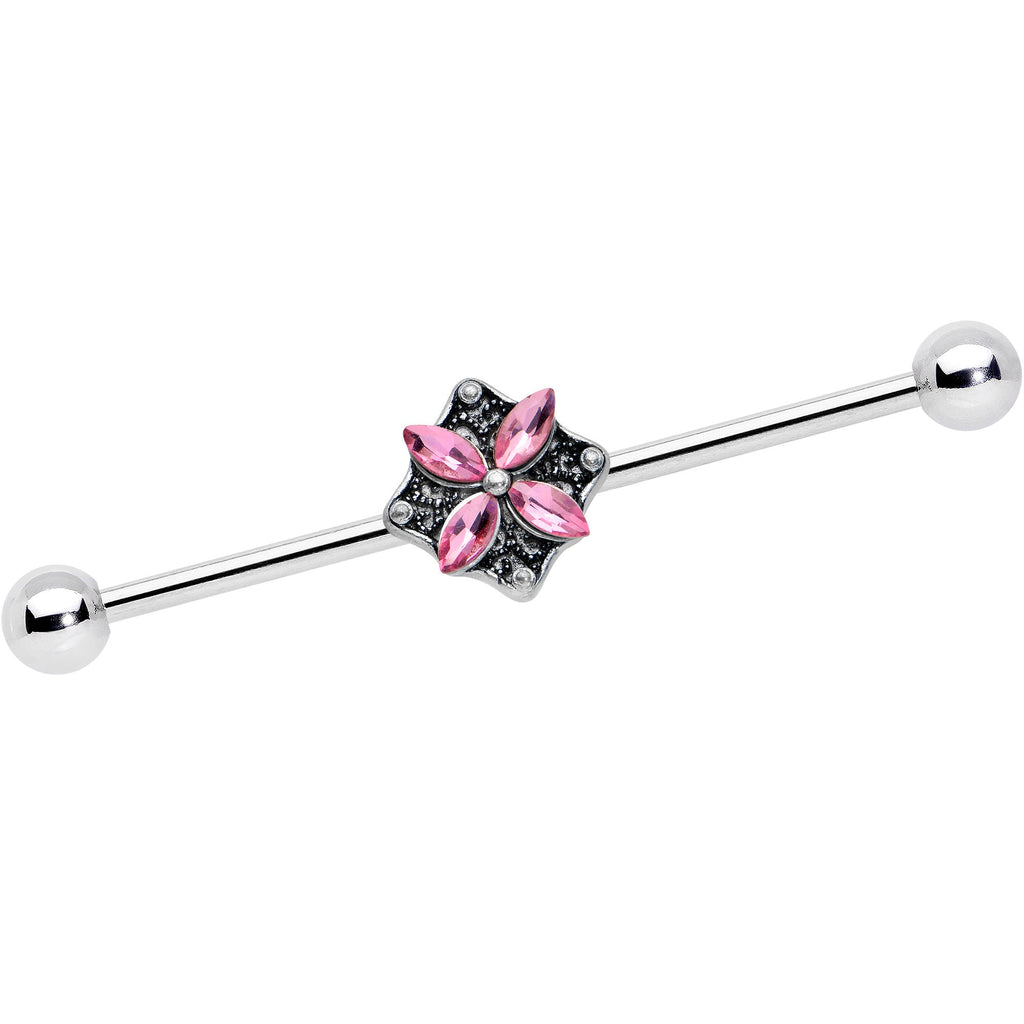 BodyCandy 14G Pink Gem Rhombus Flower Industrial Barbell 38mm — main product shot