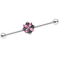 BodyCandy 14G Pink Gem Rhombus Flower Industrial Barbell 38mm — main product shot