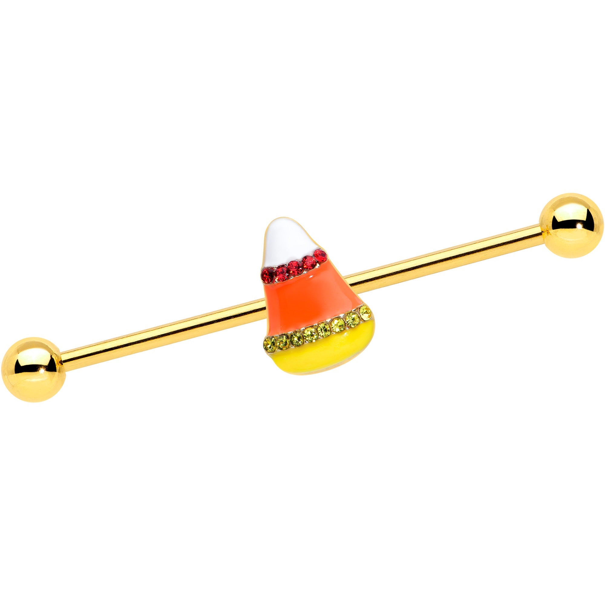BodyCandy 14G Gold Tone Candy Corn Halloween Industrial Barbell 38mm — main product shot
