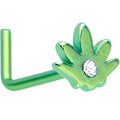BodyCandy 20G 1/4 Clear CZ Gem Green Simple Pot Leaf L Shape Nose Ring — main product shot