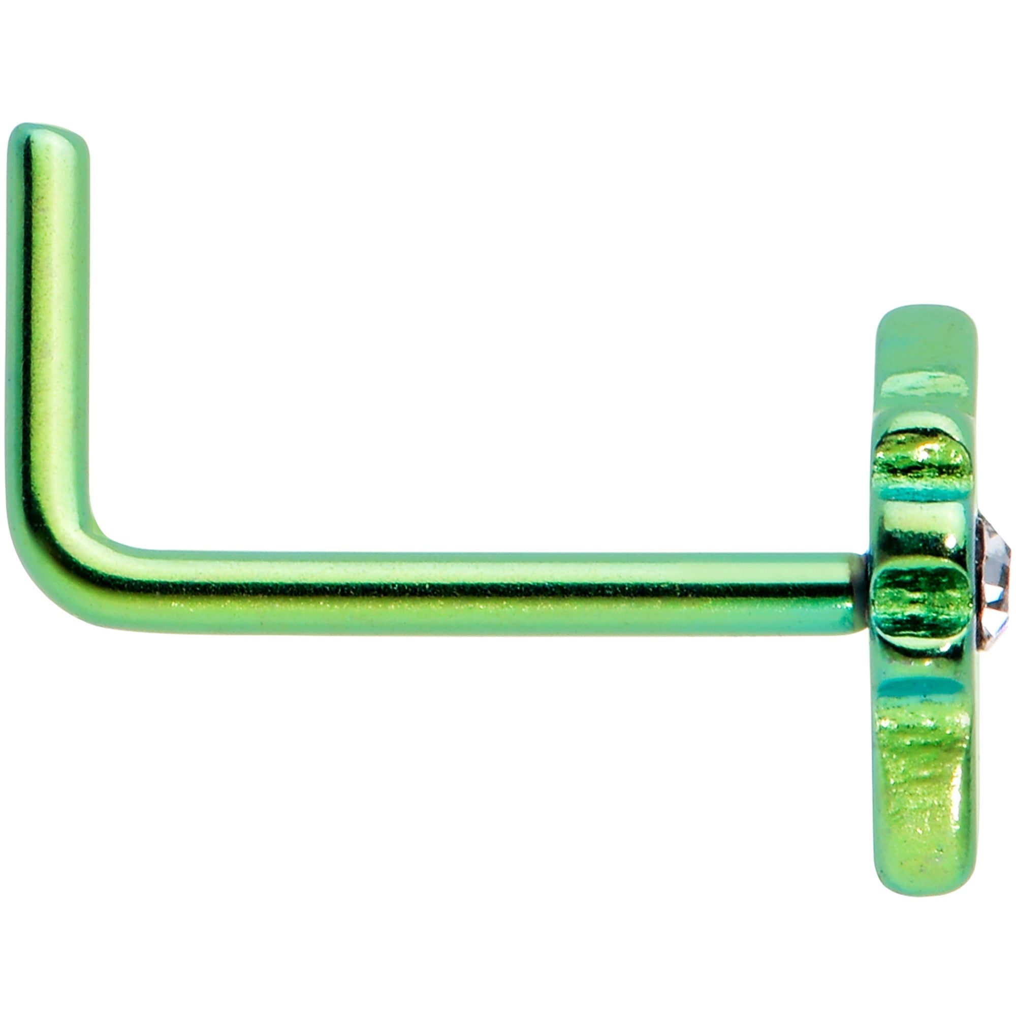 BodyCandy 20G 1/4 Clear CZ Gem Green Simple Pot Leaf L Shape Nose Ring — lifestyle context
