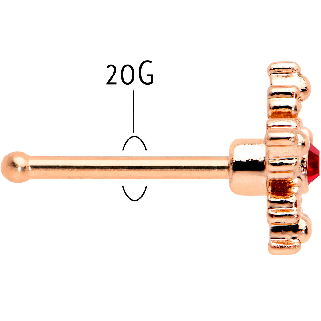 BodyCandy 20G 1/4 Red Gem Rose Gold Tone Textured Snowflake Nose Bone — back view