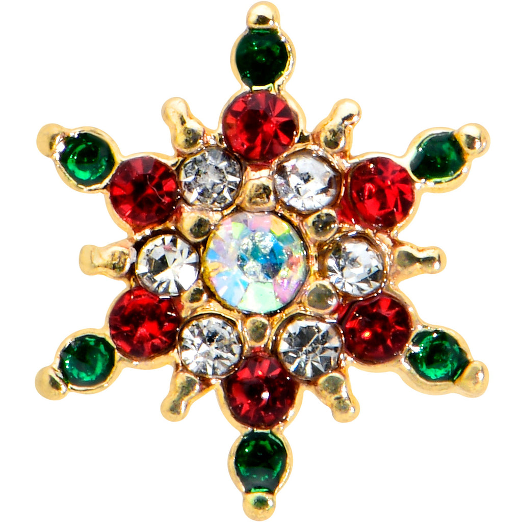 BodyCandy 20G 7mm Aurora Gem Gold Tone Christmas Star L Shape Nose Ring — detail close-up