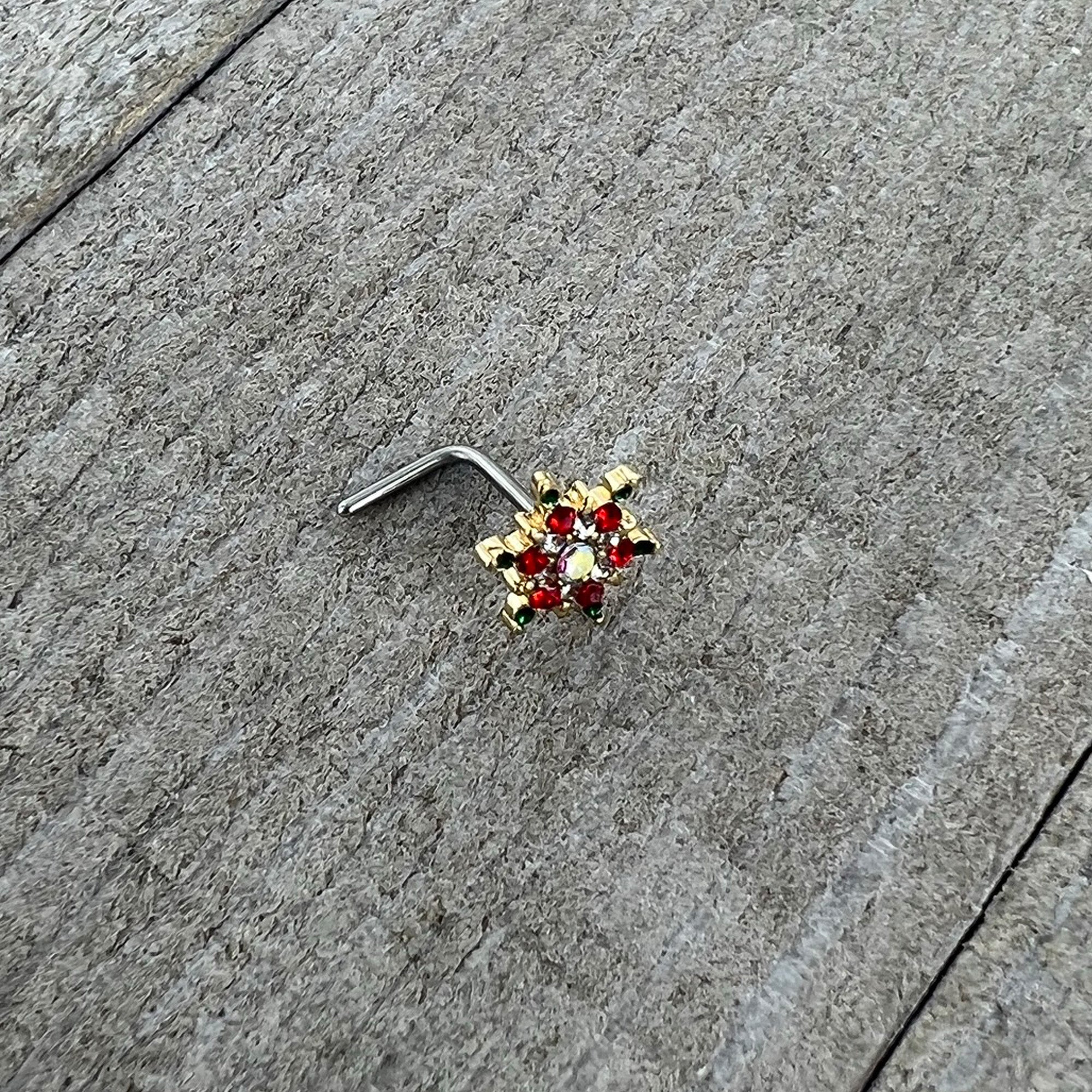 BodyCandy 20G 7mm Aurora Gem Gold Tone Christmas Star L Shape Nose Ring — alternative angle