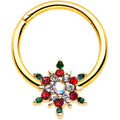 BodyCandy 16G 3/8 Aurora Gem Gold Tone Christmas Star Hinged Segment Ring — main product shot