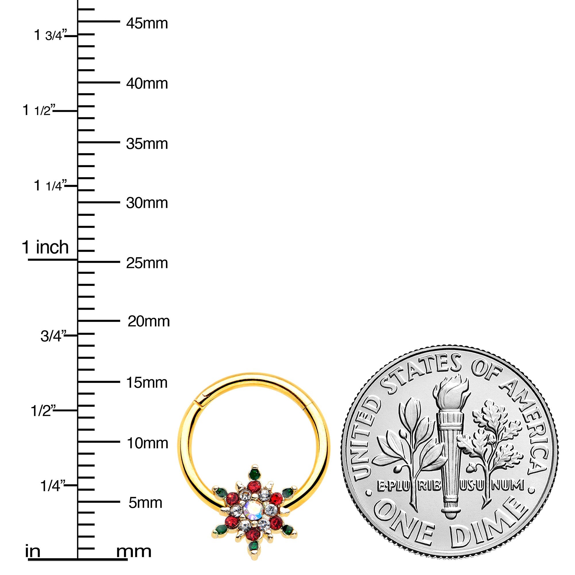 BodyCandy 16G 3/8 Aurora Gem Gold Tone Christmas Star Hinged Segment Ring — lifestyle context