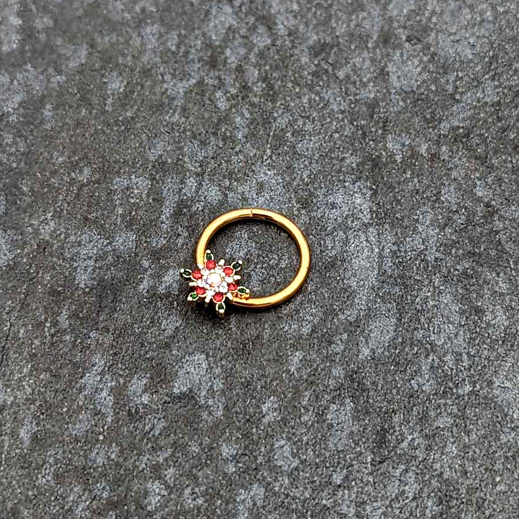 BodyCandy 16G 3/8 Aurora Gem Gold Tone Christmas Star Hinged Segment Ring — side view
