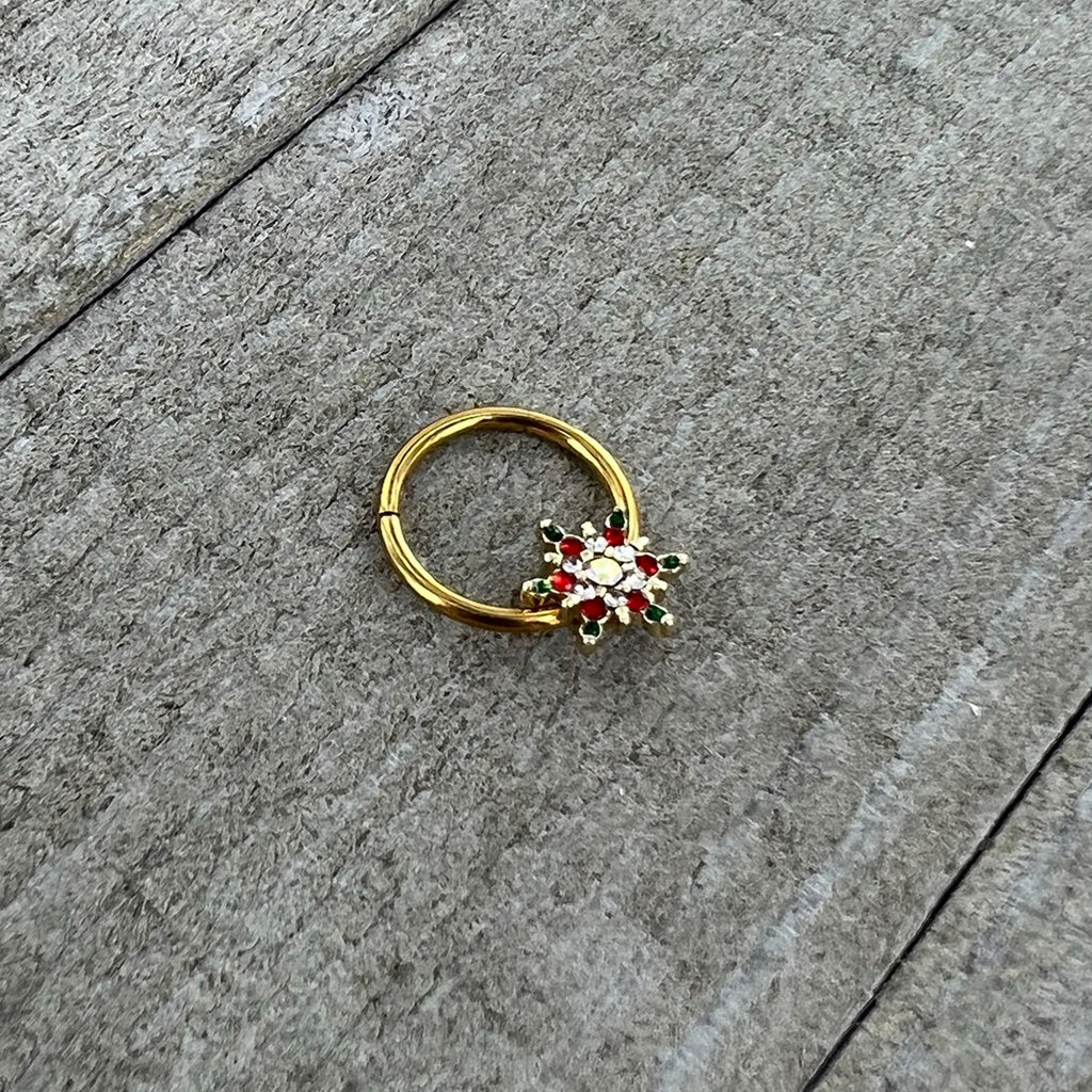 BodyCandy 16G 3/8 Aurora Gem Gold Tone Christmas Star Hinged Segment Ring — alternative angle