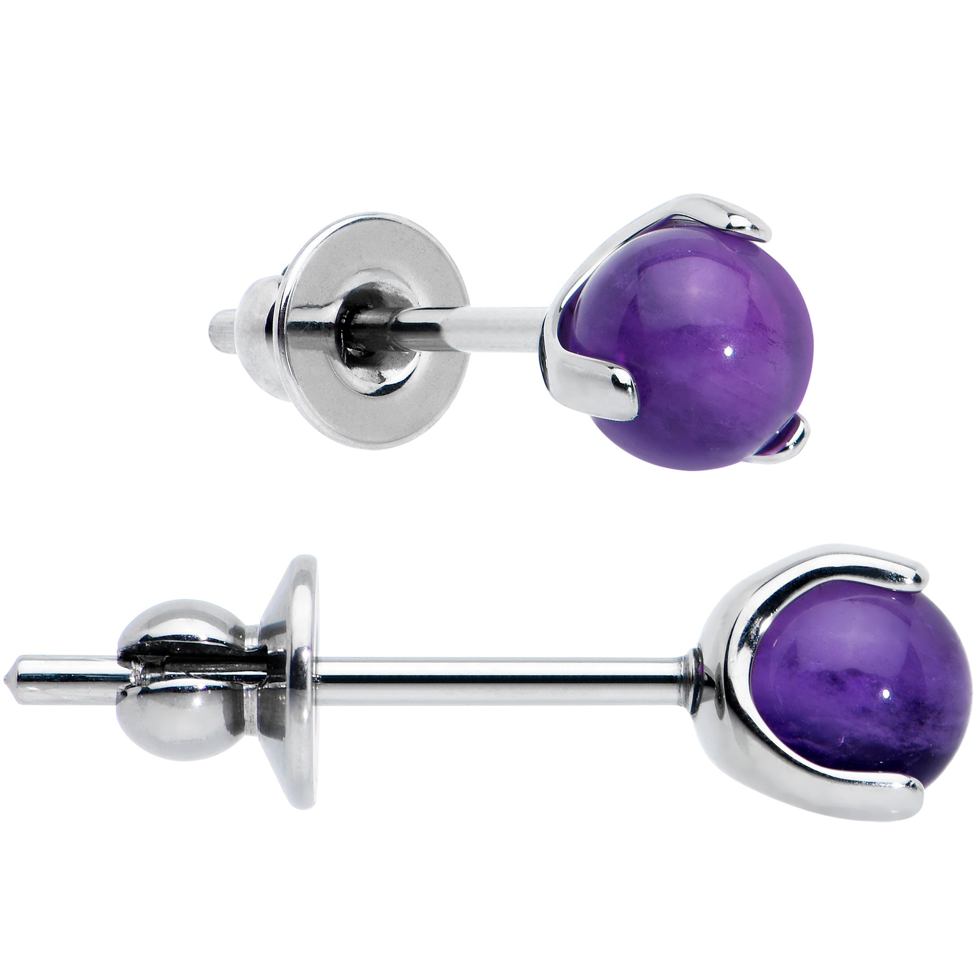 BodyCandy 4mm Purple Amethyst Stone Implant Grade Titanium Stud Earrings — main product shot