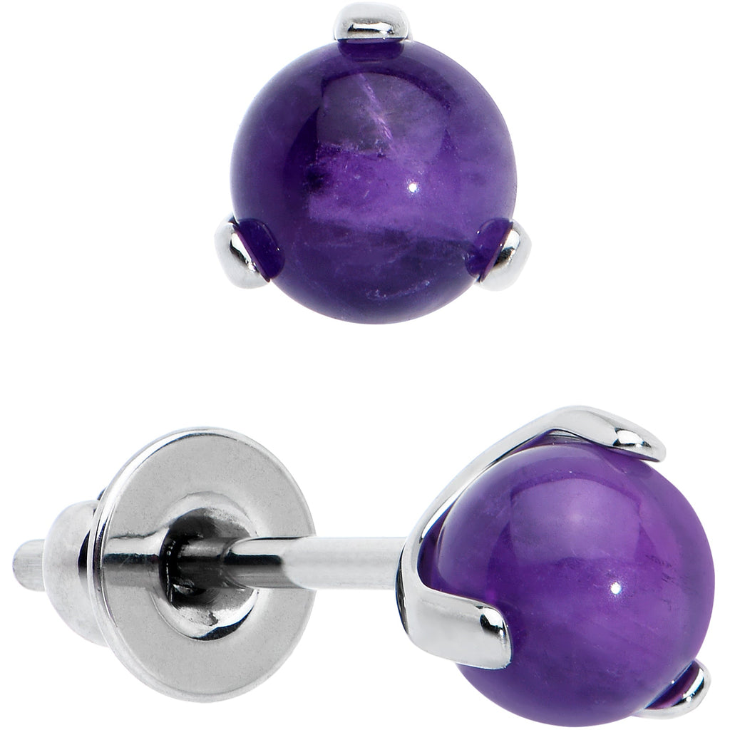 BodyCandy 4mm Purple Amethyst Stone Implant Grade Titanium Stud Earrings — detail close-up