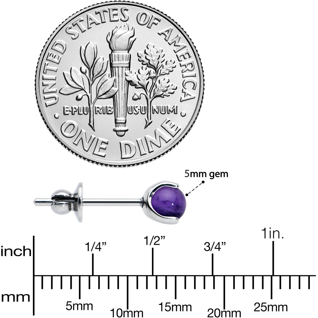 BodyCandy 4mm Purple Amethyst Stone Implant Grade Titanium Stud Earrings — side view