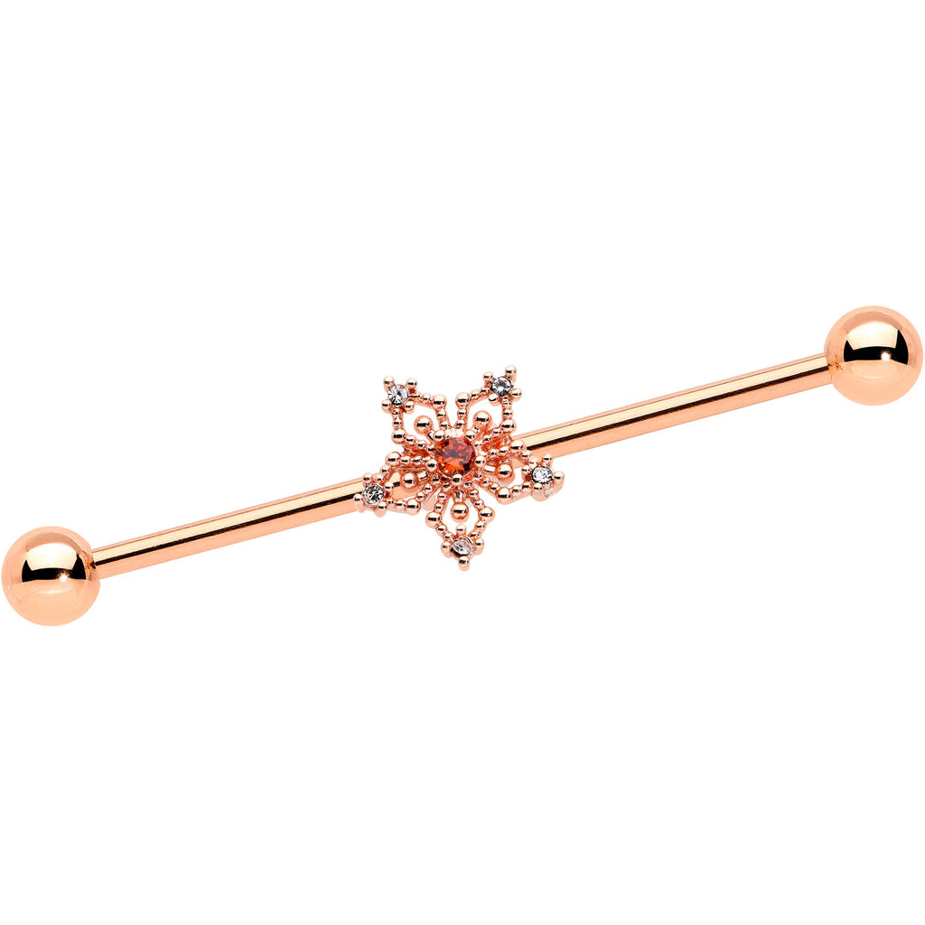 BodyCandy 14G Red Gem Rosy Tone Texture Snowflake Industrial Barbell 38mm — main product shot