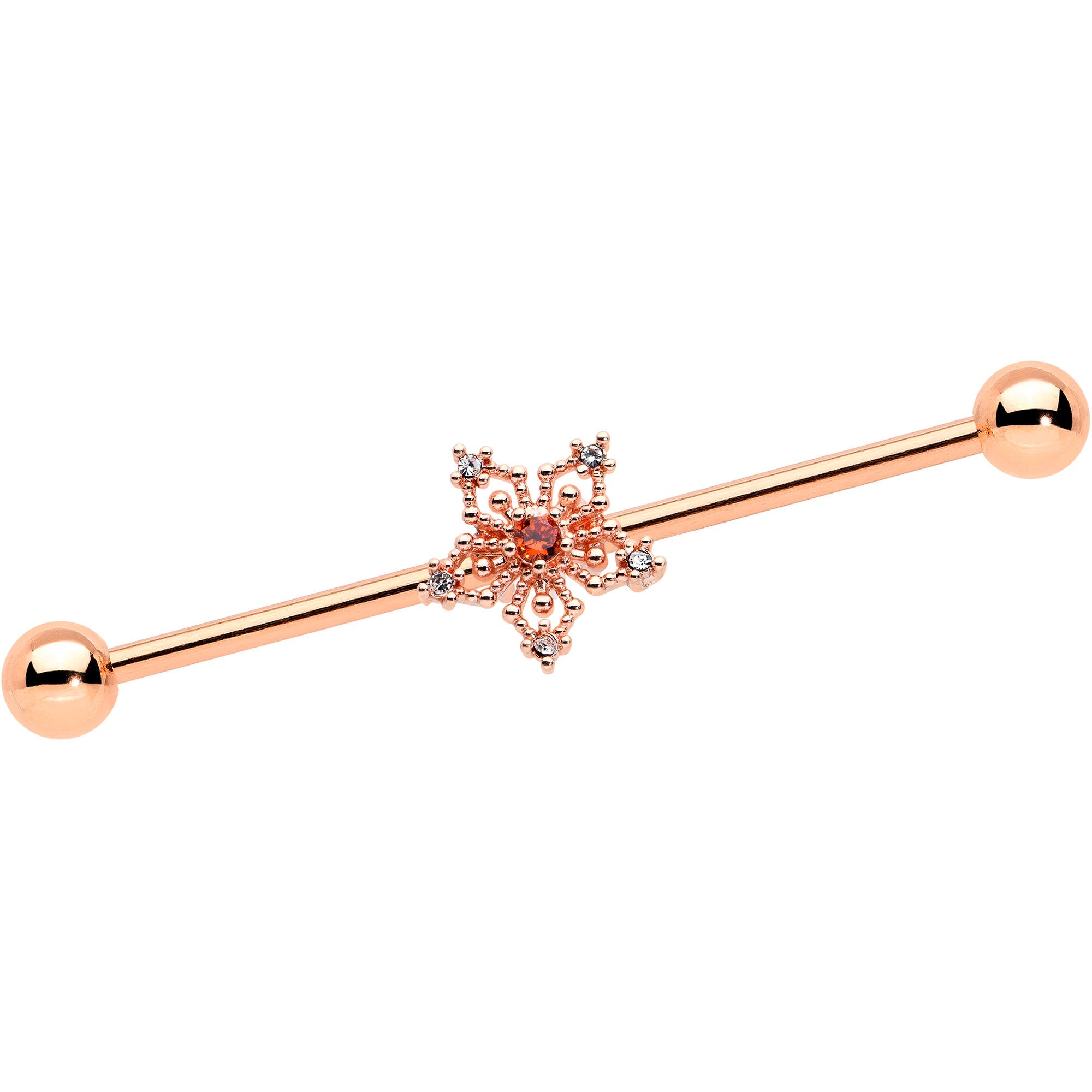 BodyCandy 14G Red Gem Rosy Tone Texture Snowflake Industrial Barbell 38mm — main product shot