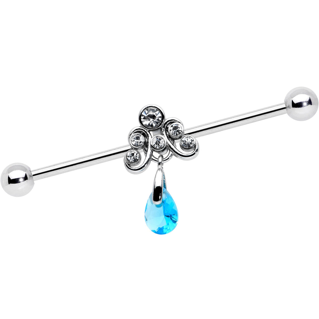 BodyCandy 14G Blue Gem Scrolling Elegance Dangle Industrial Barbell 38mm — main product shot