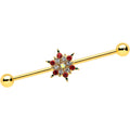BodyCandy 14G Red Gem Gold Tone Bright Christmas Industrial Barbell 38mm — main product shot