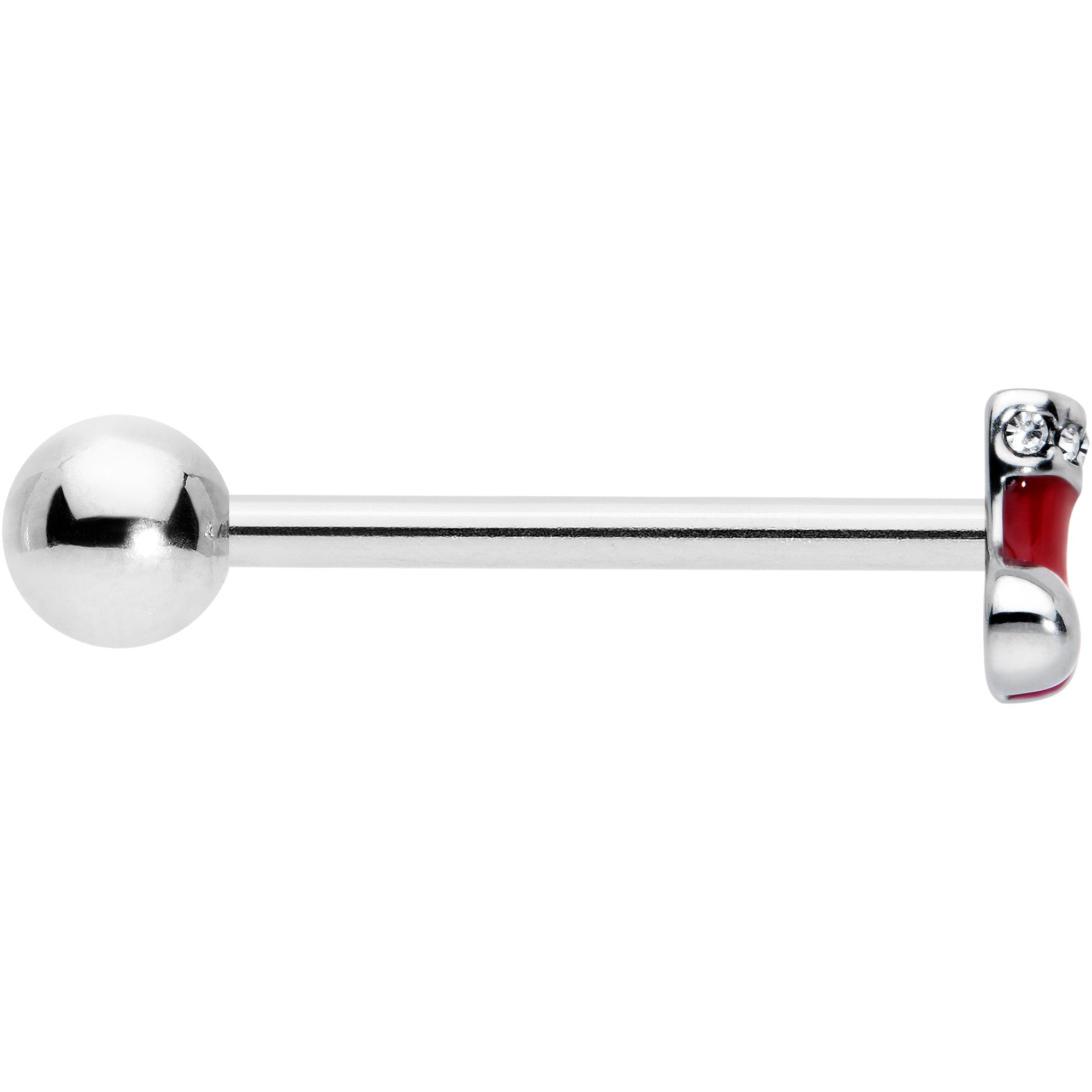 BodyCandy Clear CZ Gem Festive Red Stocking Christmas Barbell Tongue Ring — lifestyle context