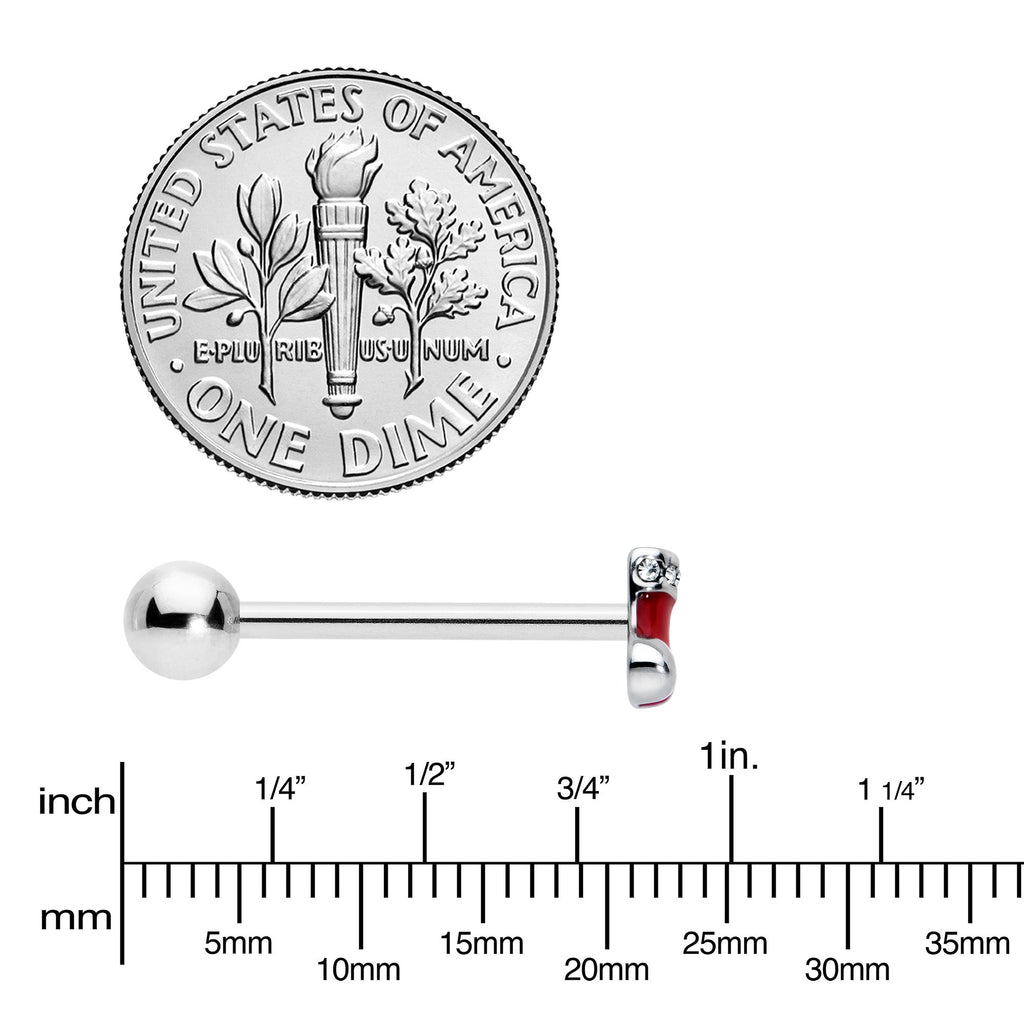 BodyCandy Clear CZ Gem Festive Red Stocking Christmas Barbell Tongue Ring — side view