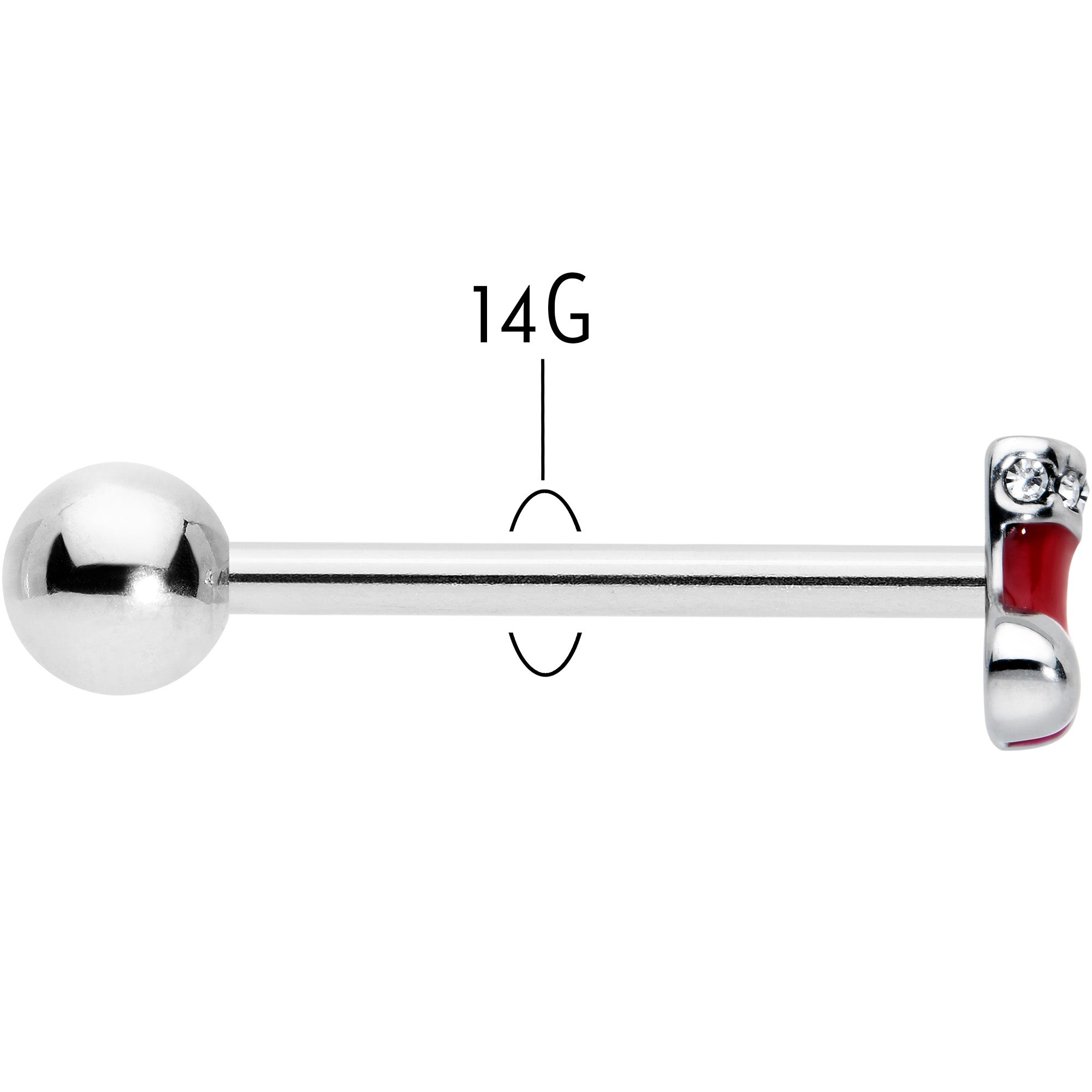 BodyCandy Clear CZ Gem Festive Red Stocking Christmas Barbell Tongue Ring — back view
