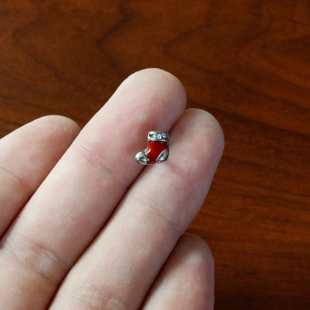 BodyCandy Clear CZ Gem Festive Red Stocking Christmas Barbell Tongue Ring — in-use photo