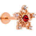 BodyCandy 16G 5/16 Red Gem Rose Gold Tone Texture Snowflake Labret Tragus — main product shot