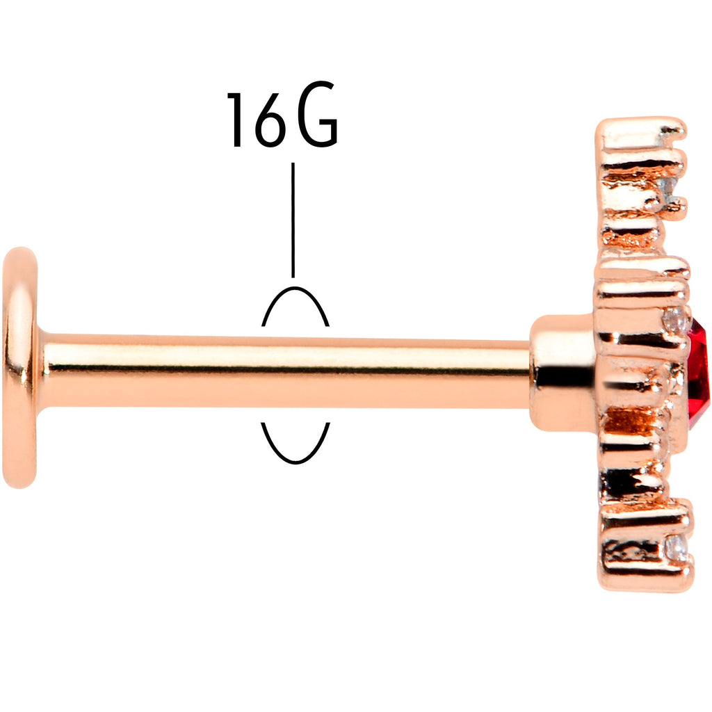 BodyCandy 16G 5/16 Red Gem Rose Gold Tone Texture Snowflake Labret Tragus — back view