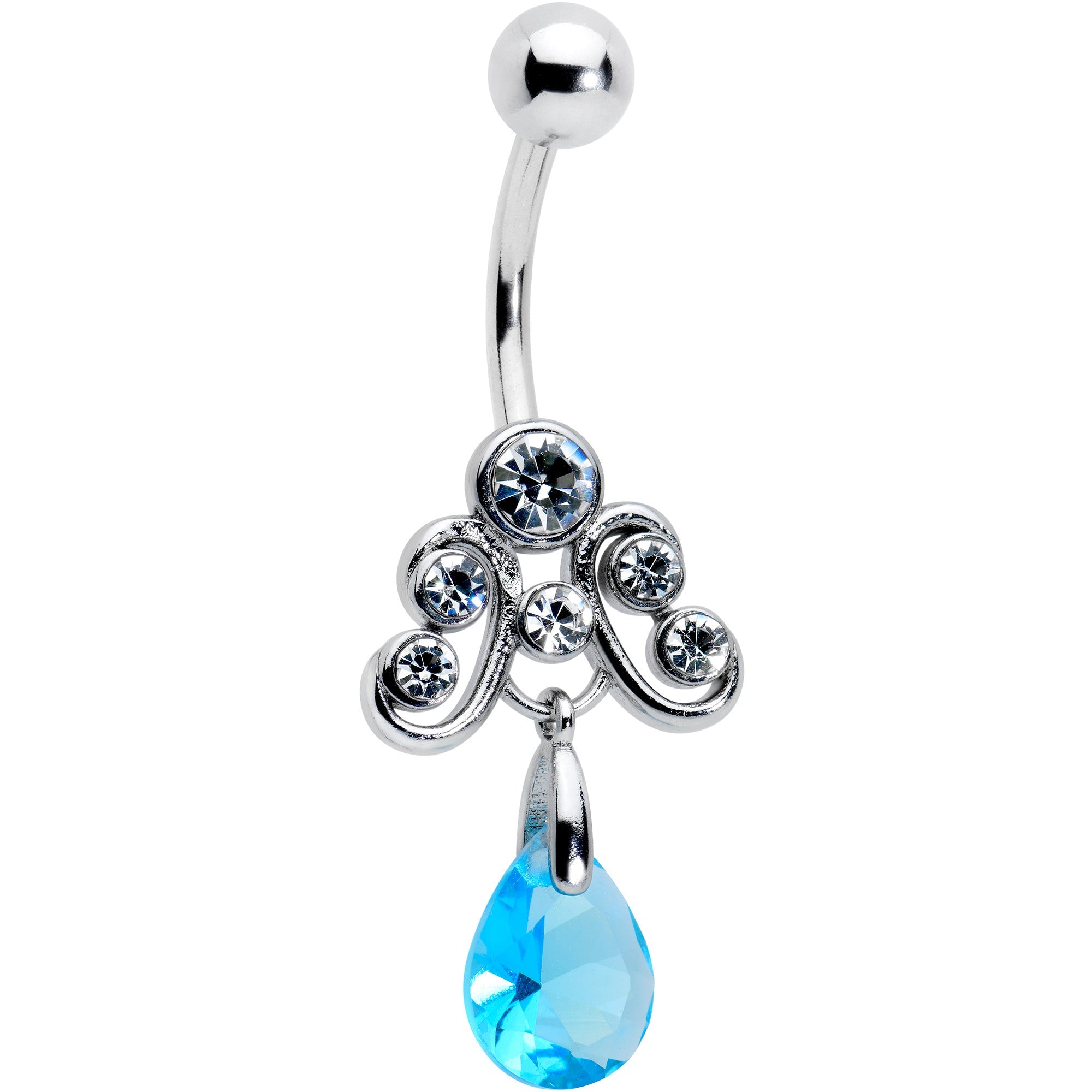 BodyCandy Clear Blue Gem Scrolling Elegance Dangle Belly Ring — main product shot