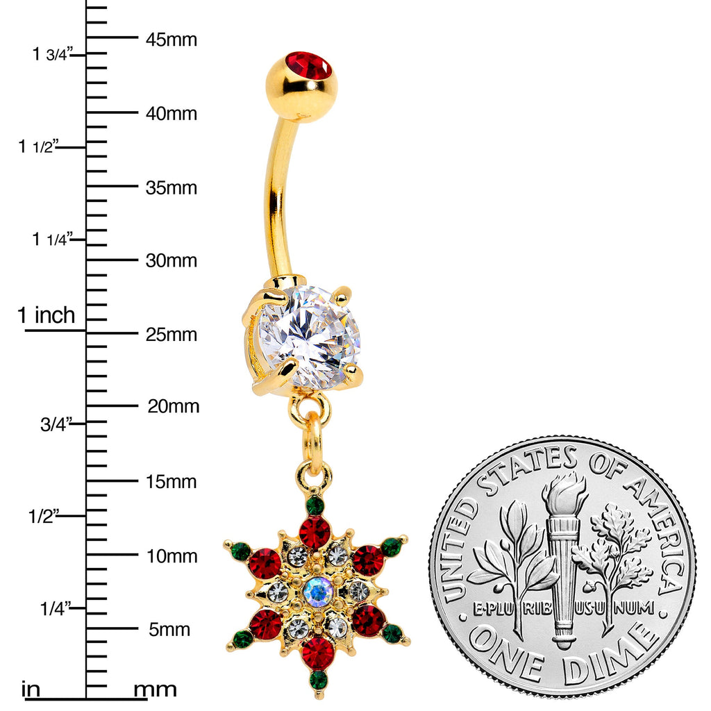 BodyCandy Aurora Red Green Gem Gold Tone Christmas Star Holiday Dangle Belly Ring — lifestyle context