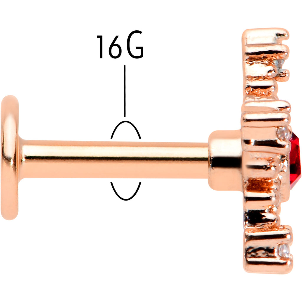 BodyCandy 16G 1/4 Red Gem Rose Gold Tone Texture Snowflake Labret Tragus — back view