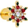 BodyCandy 16G 1/4 Red Aurora Gem Gold Tone Christmas Star Labret Tragus — main product shot
