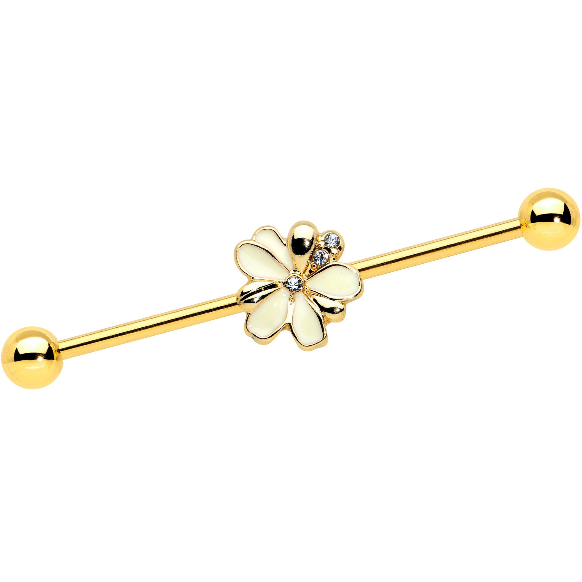 BodyCandy 14G Clear Gem Gold Tone Feed Bee Flower Industrial Barbell 38mm — main product shot
