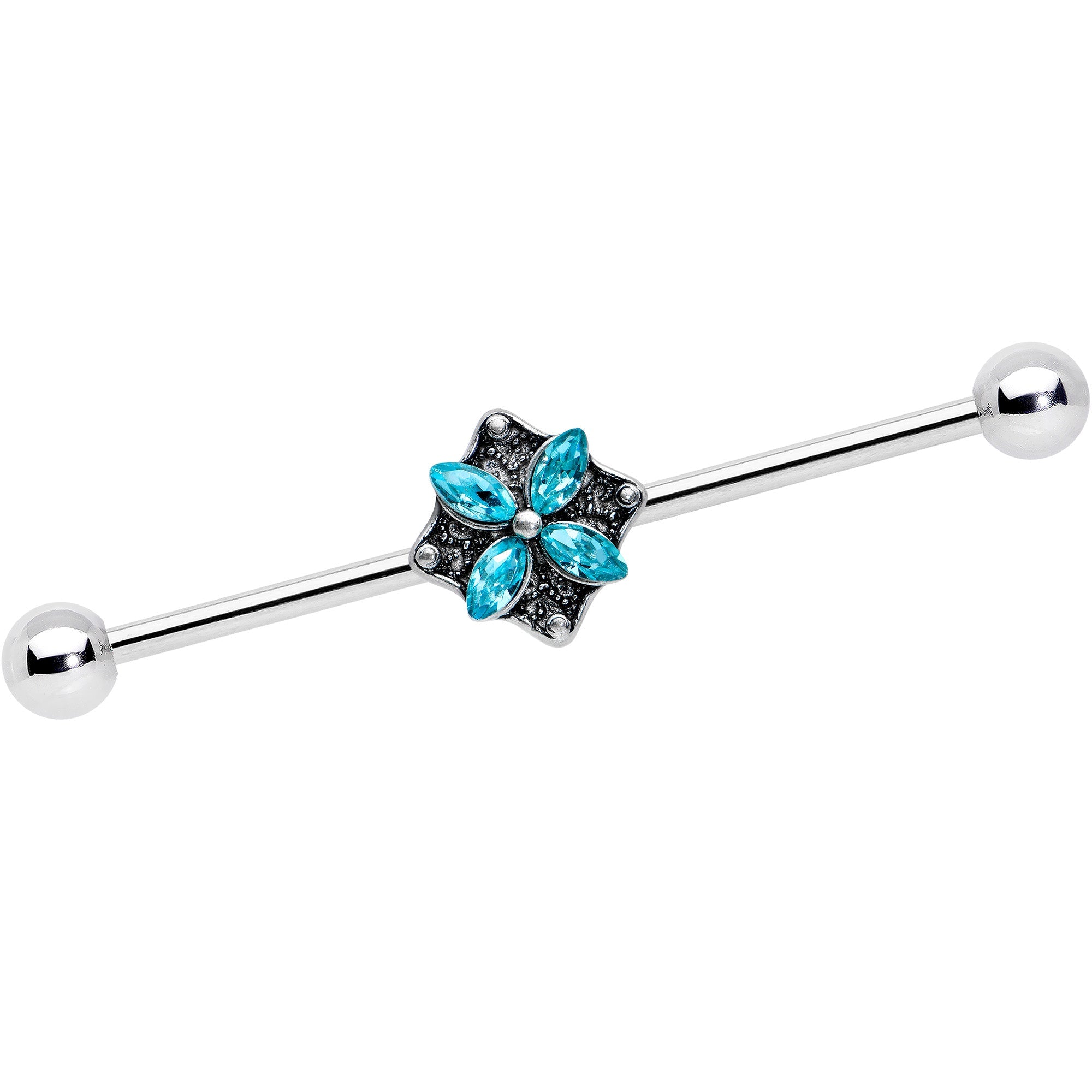 BodyCandy 14G Blue Gem Rhombus Flower Industrial Barbell 38mm — main product shot