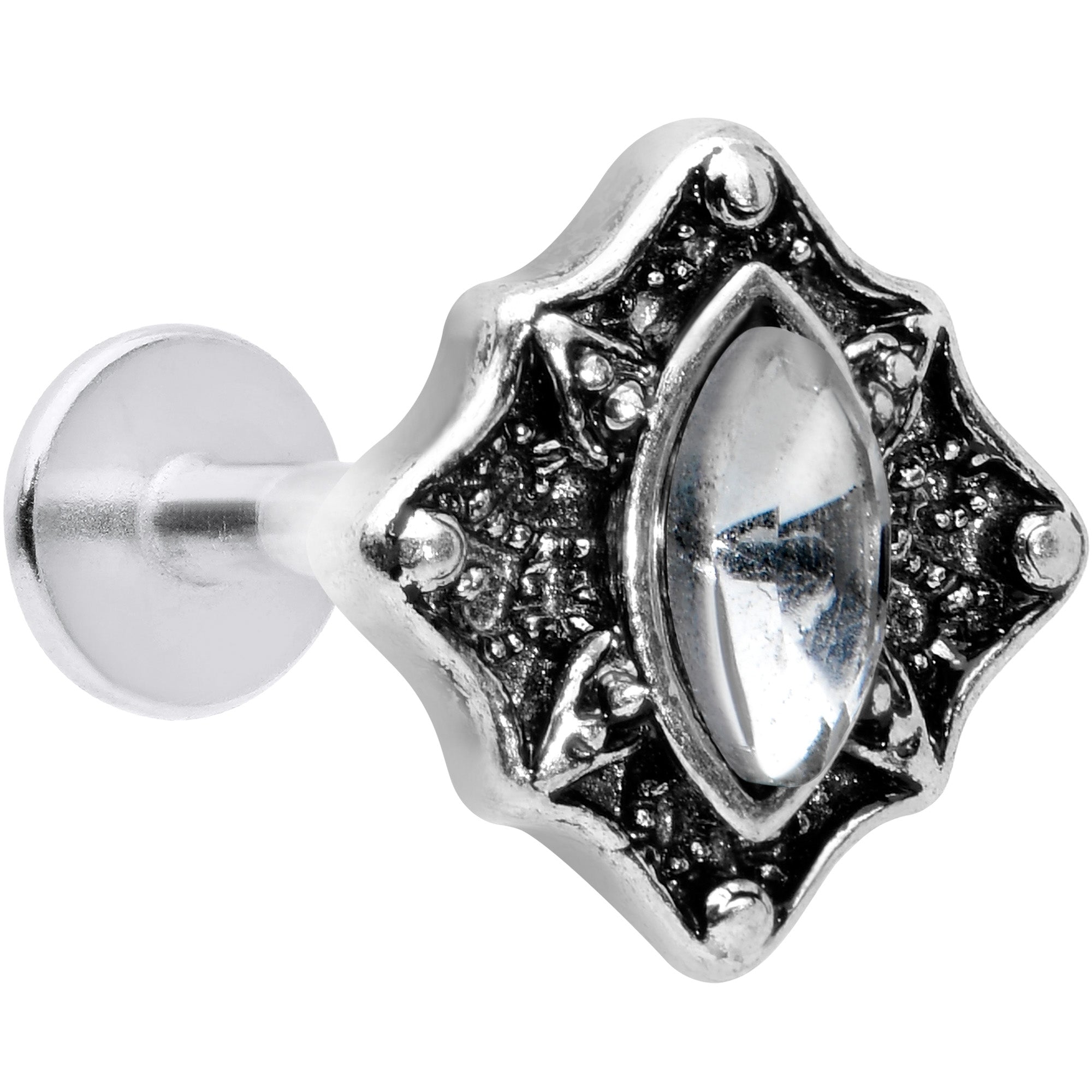 BodyCandy 16G 5/16 Clear Gem Retro Rhombus Labret Monroe Tragus — main product shot