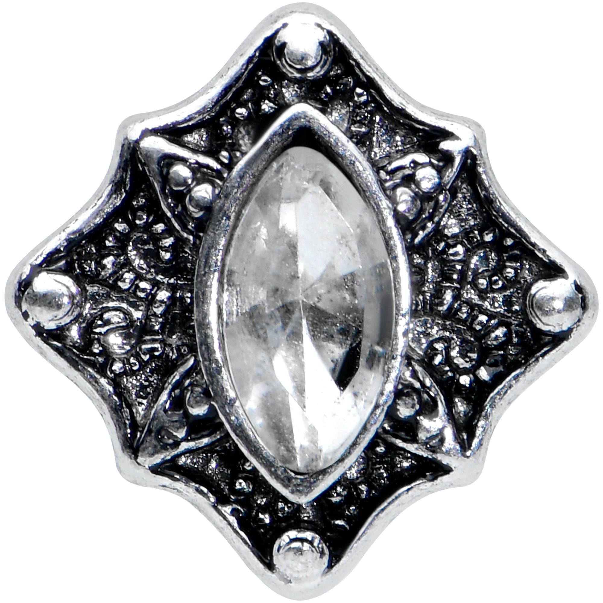 BodyCandy 16G 5/16 Clear Gem Retro Rhombus Labret Monroe Tragus — detail close-up
