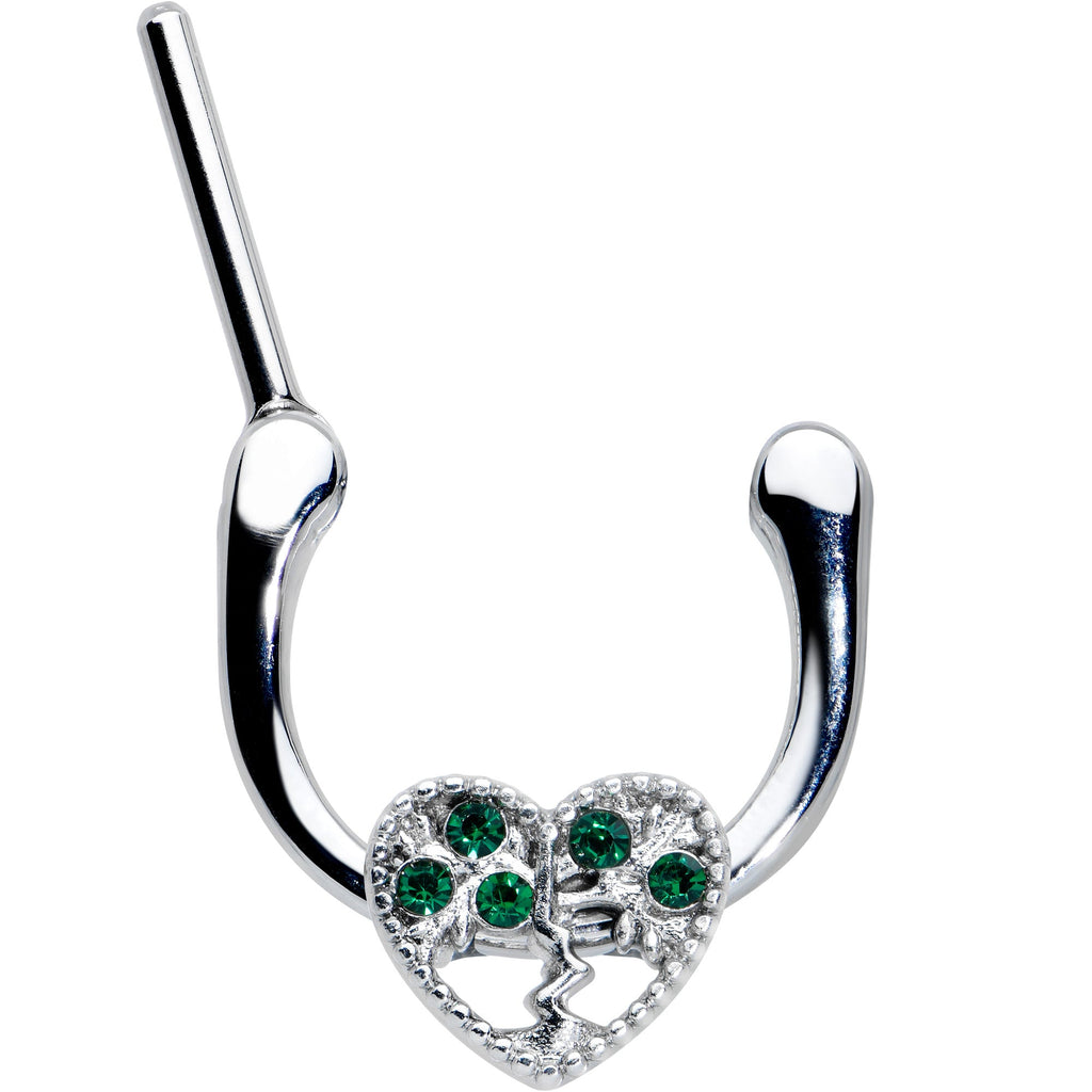 BodyCandy 16G 5/16 Green Gem Heart Tree Valentine Cartilage Clicker — detail close-up