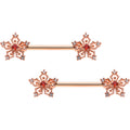 BodyCandy 14G 9/16 Red Gem Rosy Hue Texture Snowflake Barbell Nipple Ring Set — main product shot