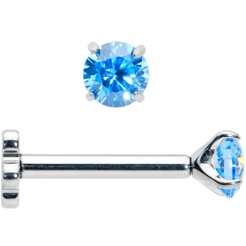 BodyCandy 16G 5/16 Blue CZ Gem G23 Titanium Threadless Flower Labret Tragus — detail close-up