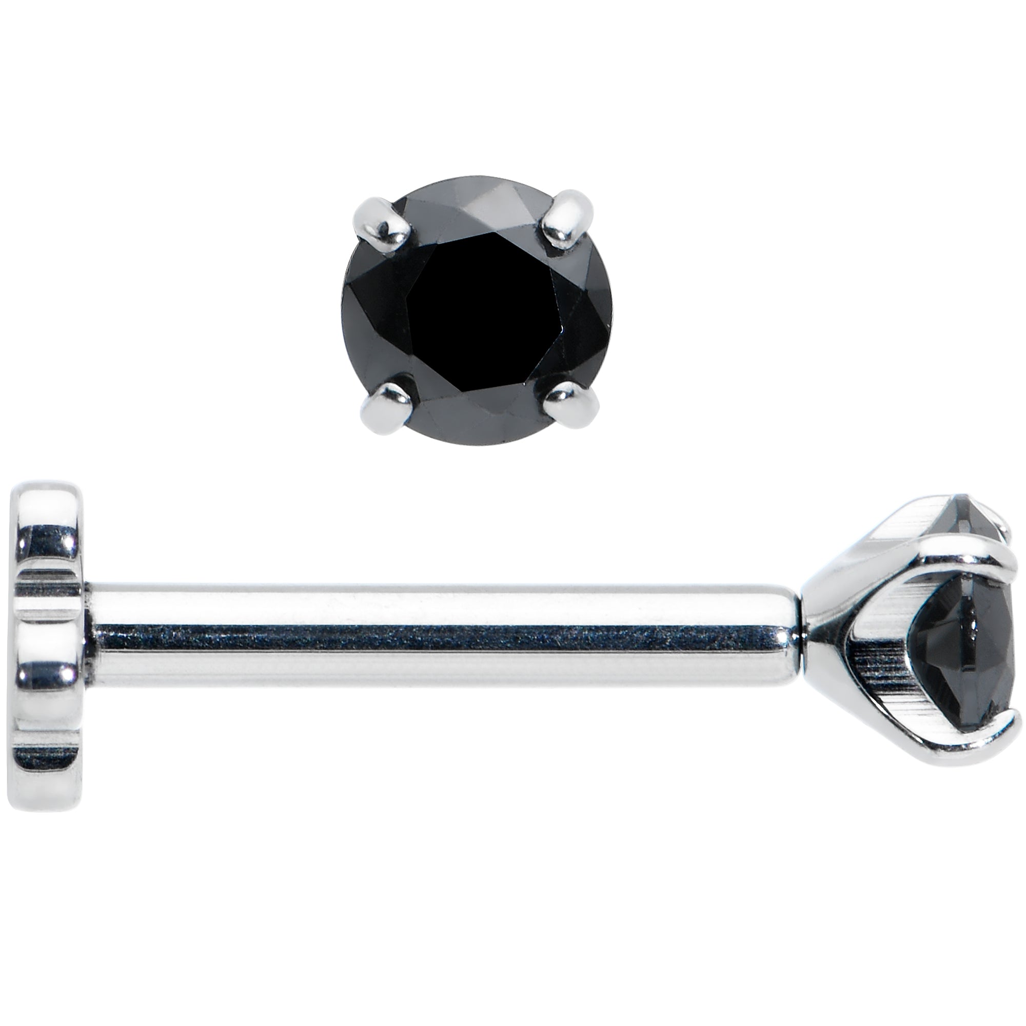 BodyCandy 16G 5/16 Black CZ G23 Titanium Threadless Flower Labret Tragus — detail close-up