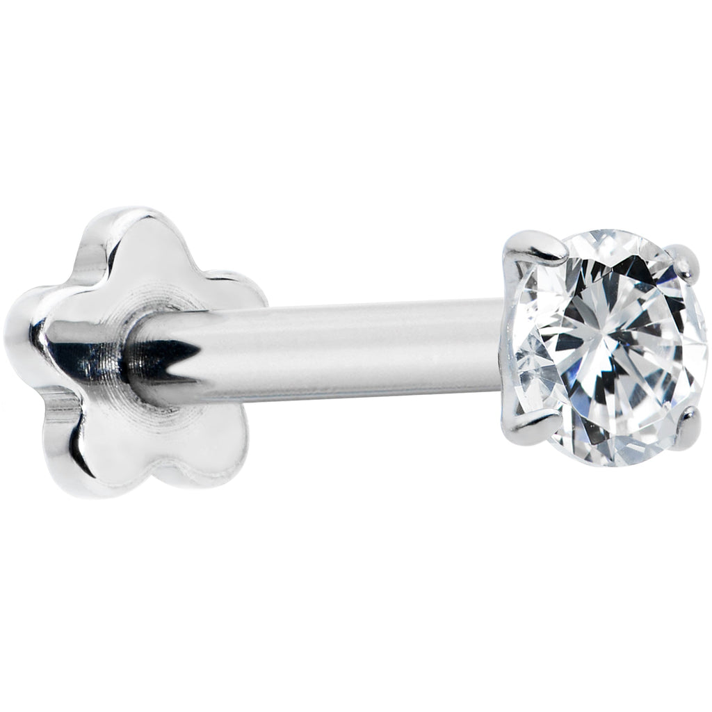 BodyCandy 16G 5/16 Clear CZ G23 Titanium Threadless Flower Labret Tragus — main product shot