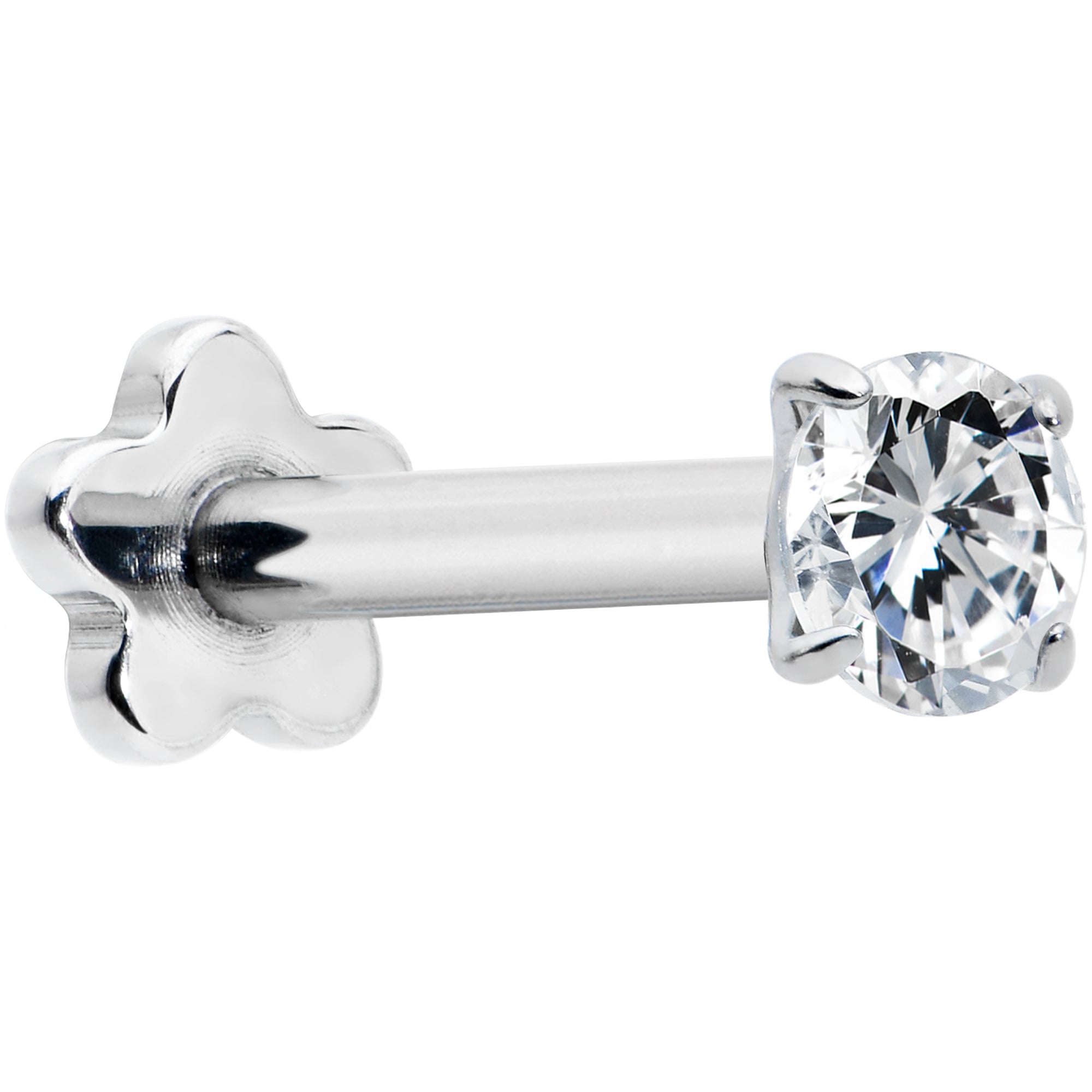BodyCandy 16G 5/16 Clear CZ G23 Titanium Threadless Flower Labret Tragus — main product shot