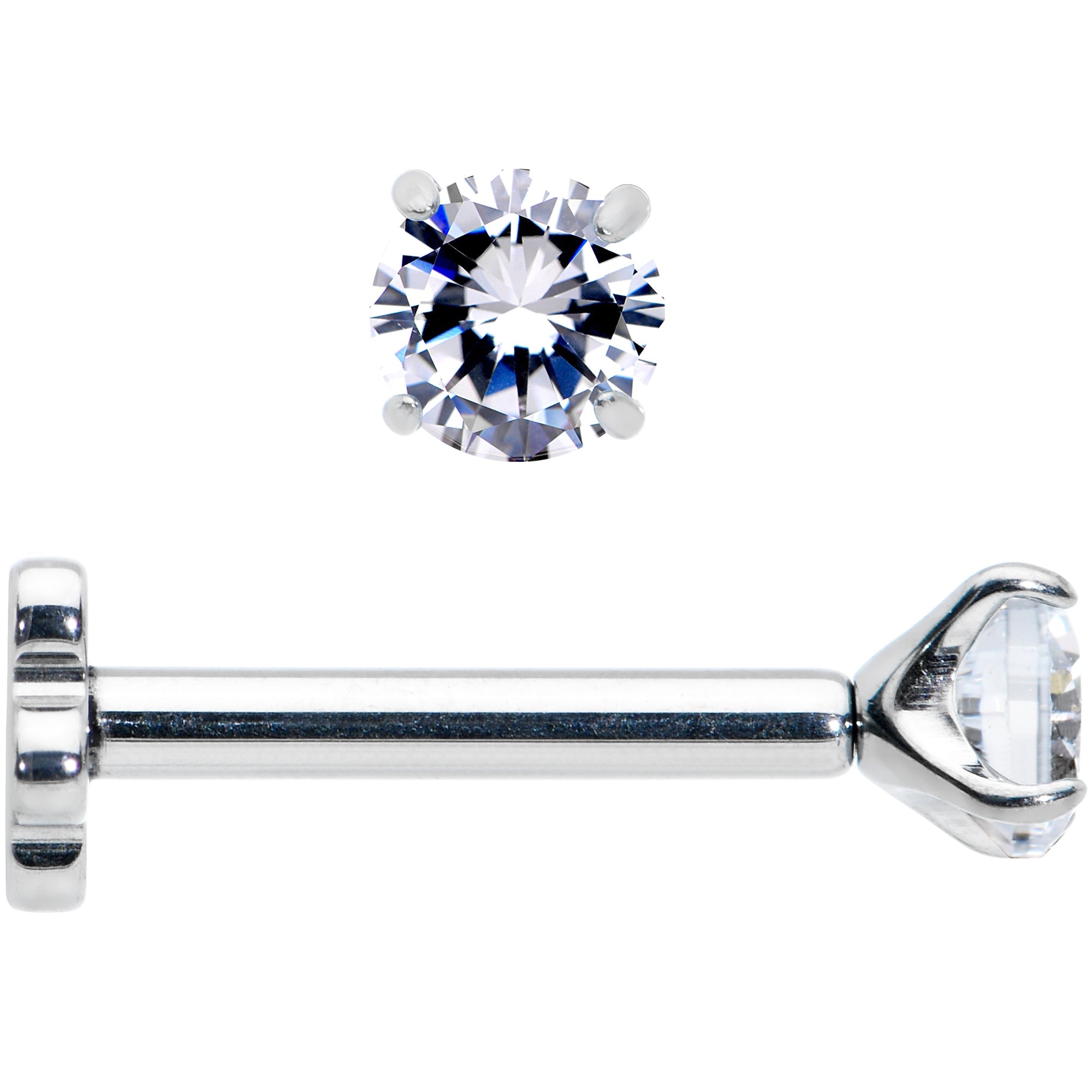 BodyCandy 16G 5/16 Clear CZ G23 Titanium Threadless Flower Labret Tragus — detail close-up