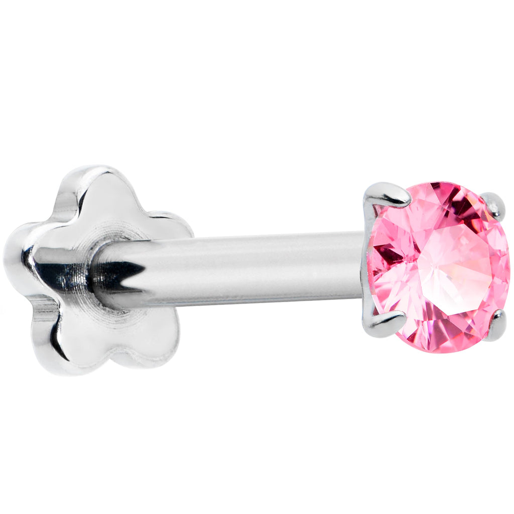 BodyCandy 16G 5/16 Pink CZ Gem G23 Titanium Threadless Flower Labret Tragus — main product shot