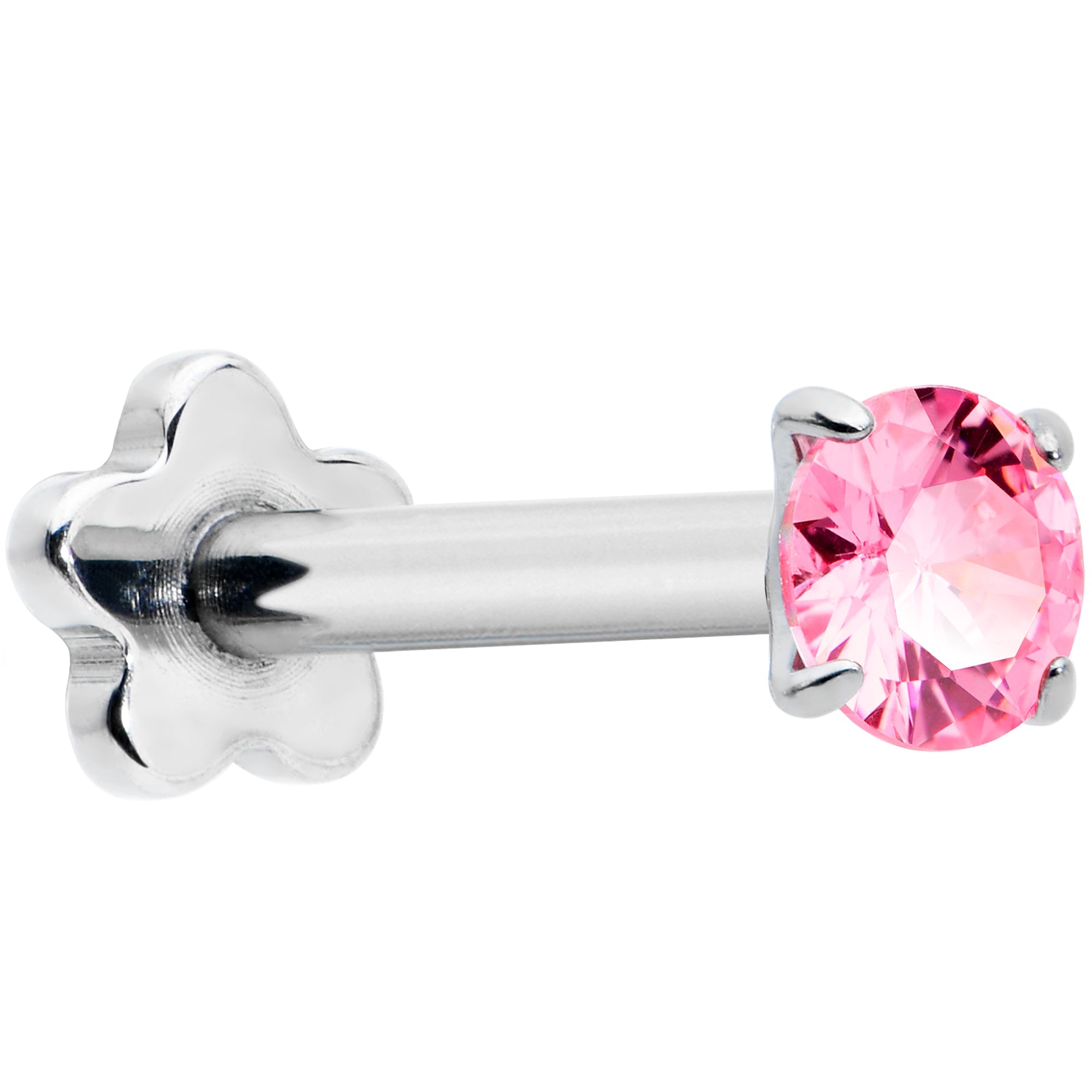 BodyCandy 16G 5/16 Pink CZ Gem G23 Titanium Threadless Flower Labret Tragus — main product shot