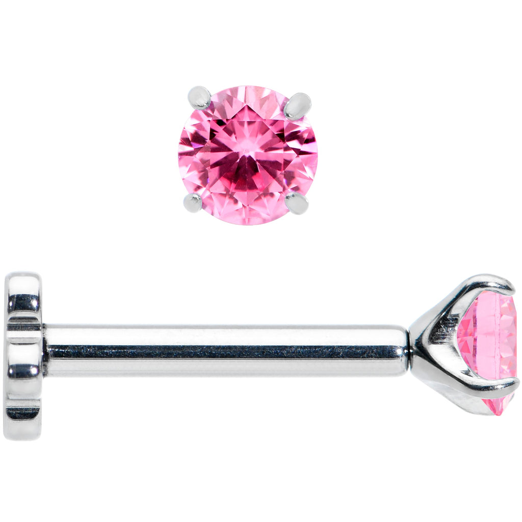 BodyCandy 16G 5/16 Pink CZ Gem G23 Titanium Threadless Flower Labret Tragus — detail close-up