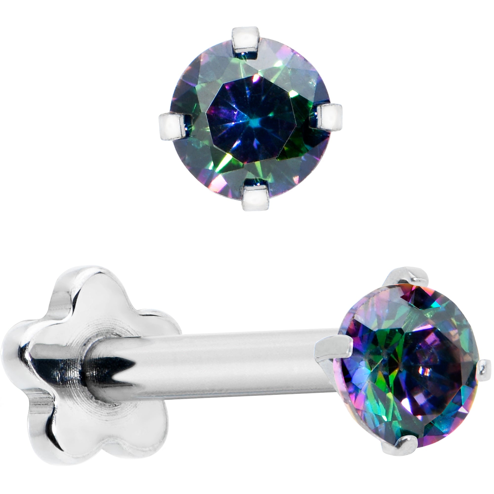 BodyCandy 16G 5/16 Vitrail CZ G23 Titanium Threadless Flower Labret Tragus — lifestyle context